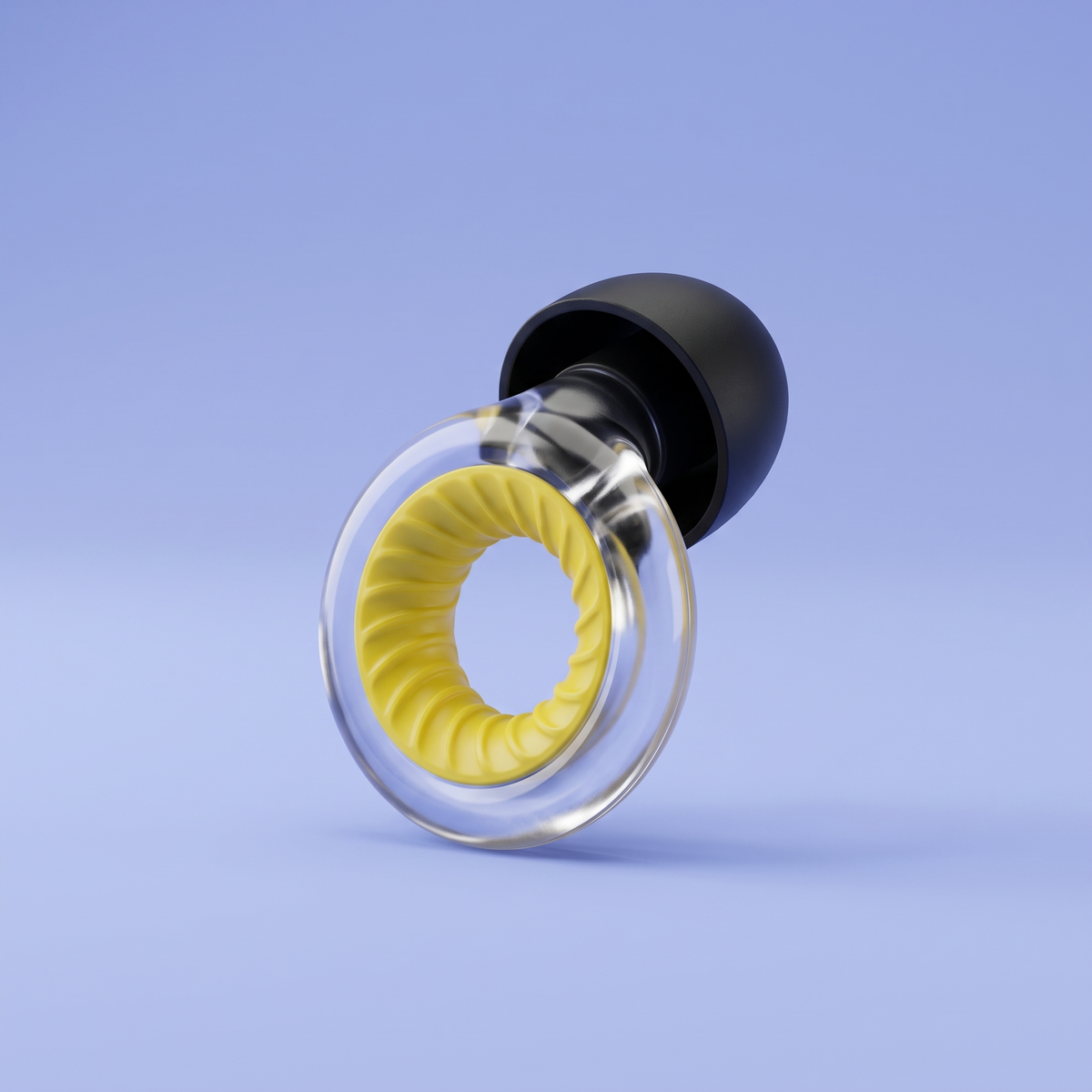 Ring Earplugs in Clear Yellow, three quarter