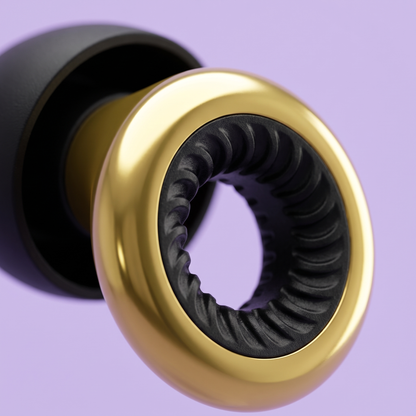 Ring Earplugs in Gold Black, macro