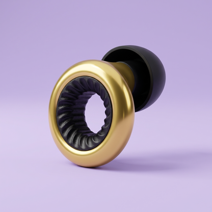 Ring Earplugs in Gold Black, three quarter